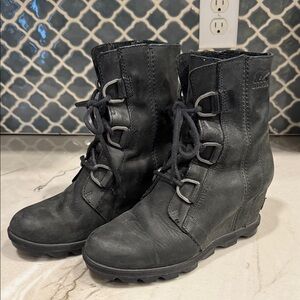 Sorel Black Joan of Arctic Wedge Boots